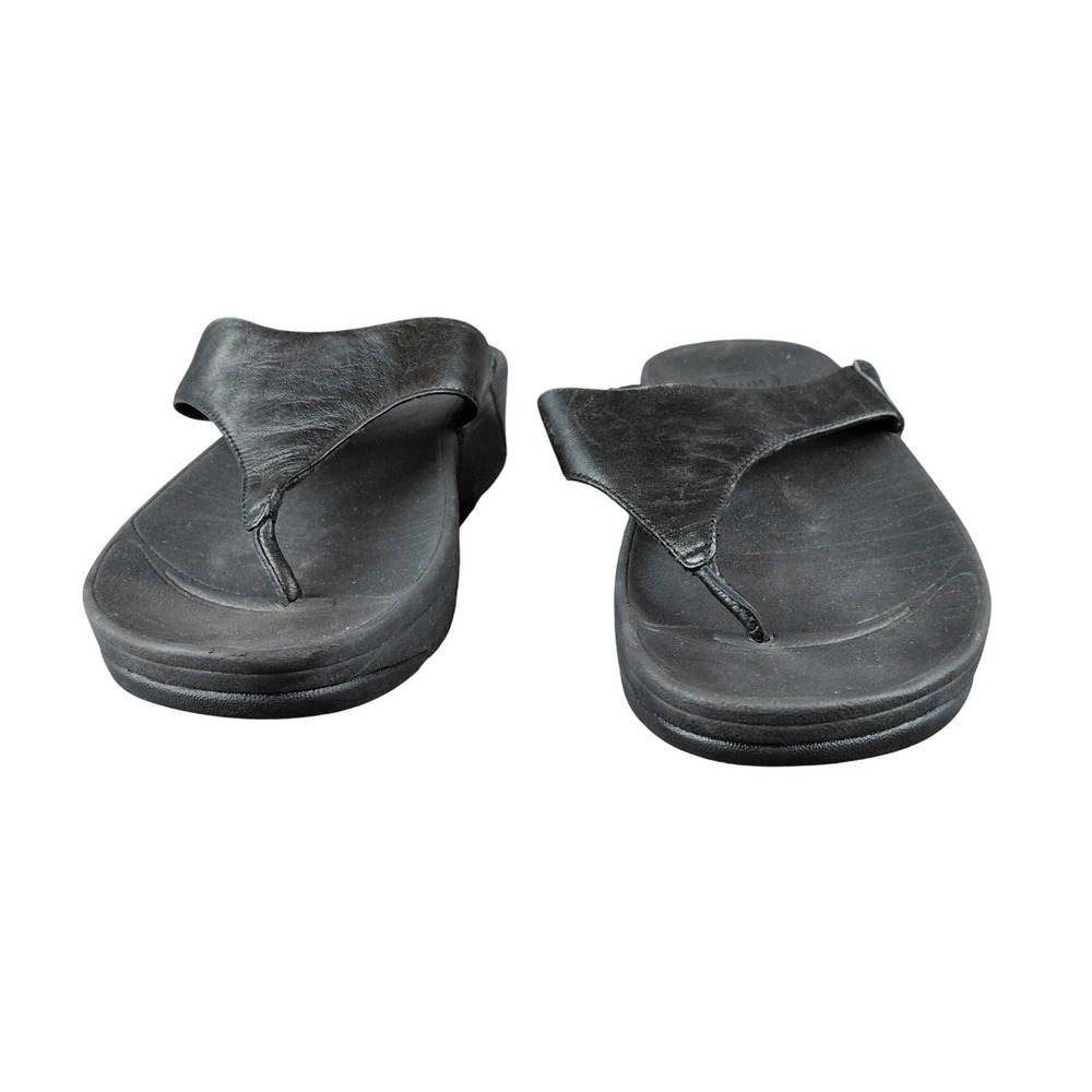 FitFlop Black Leather Thong Wedge Sandals‎ Flip Flops Women US 9 EUR 41